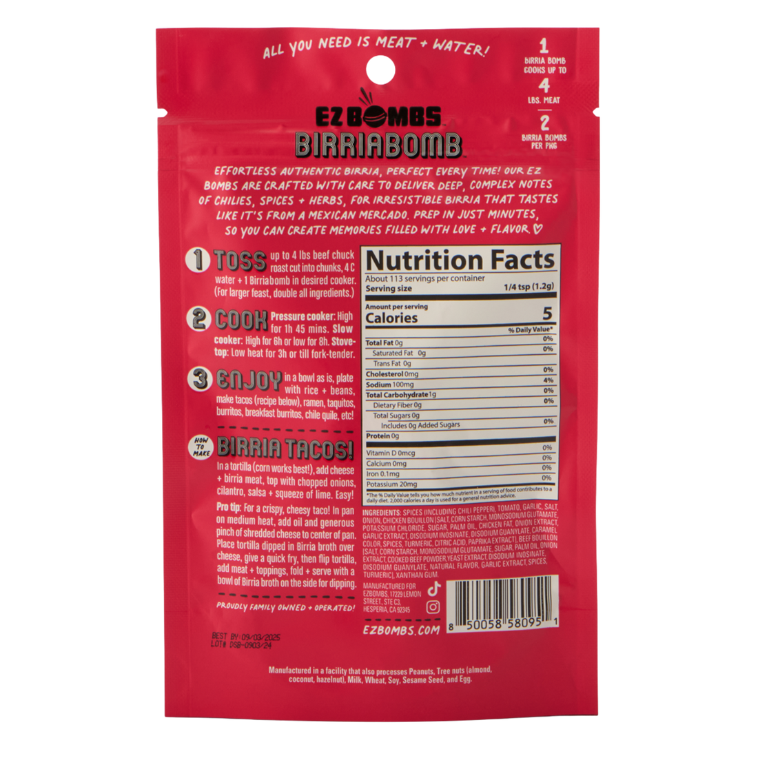 Birriabombs Nutrition Facts