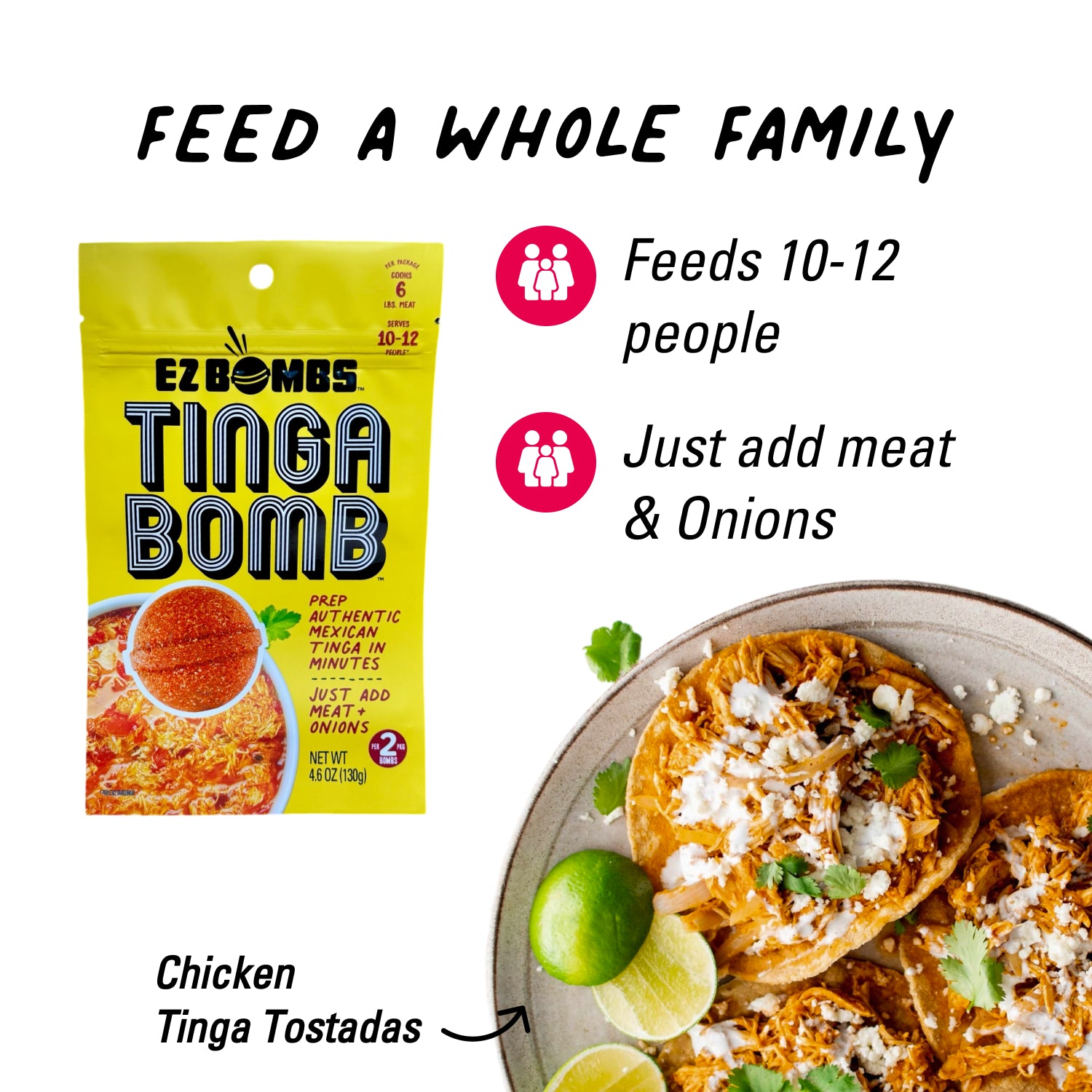 Tinga Bomb - Chicken Tinga Tostadas Made Easy with EZ Bombs - Crafted with Authentic, High-Quality Ingredients