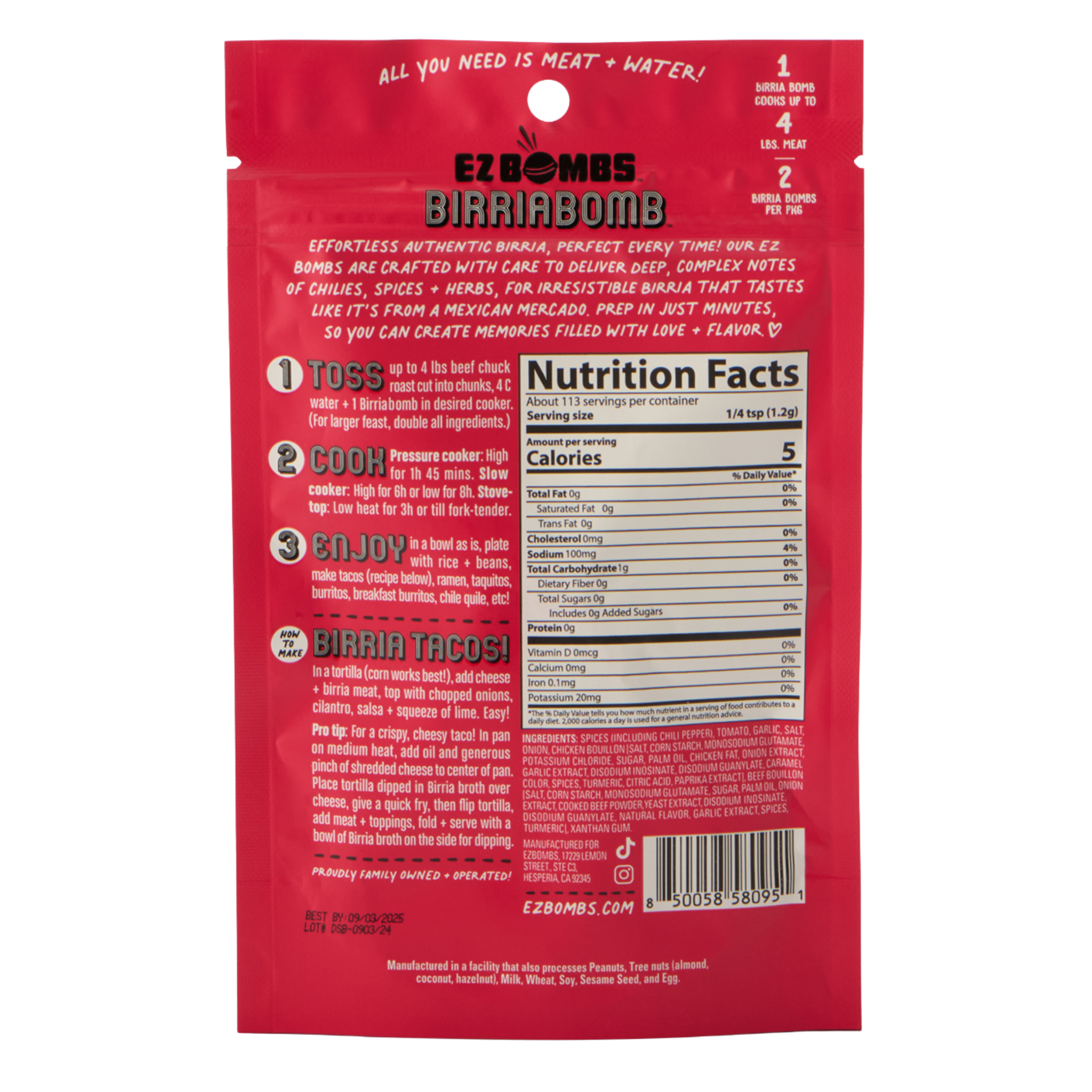Birriabombs Nutrition Facts