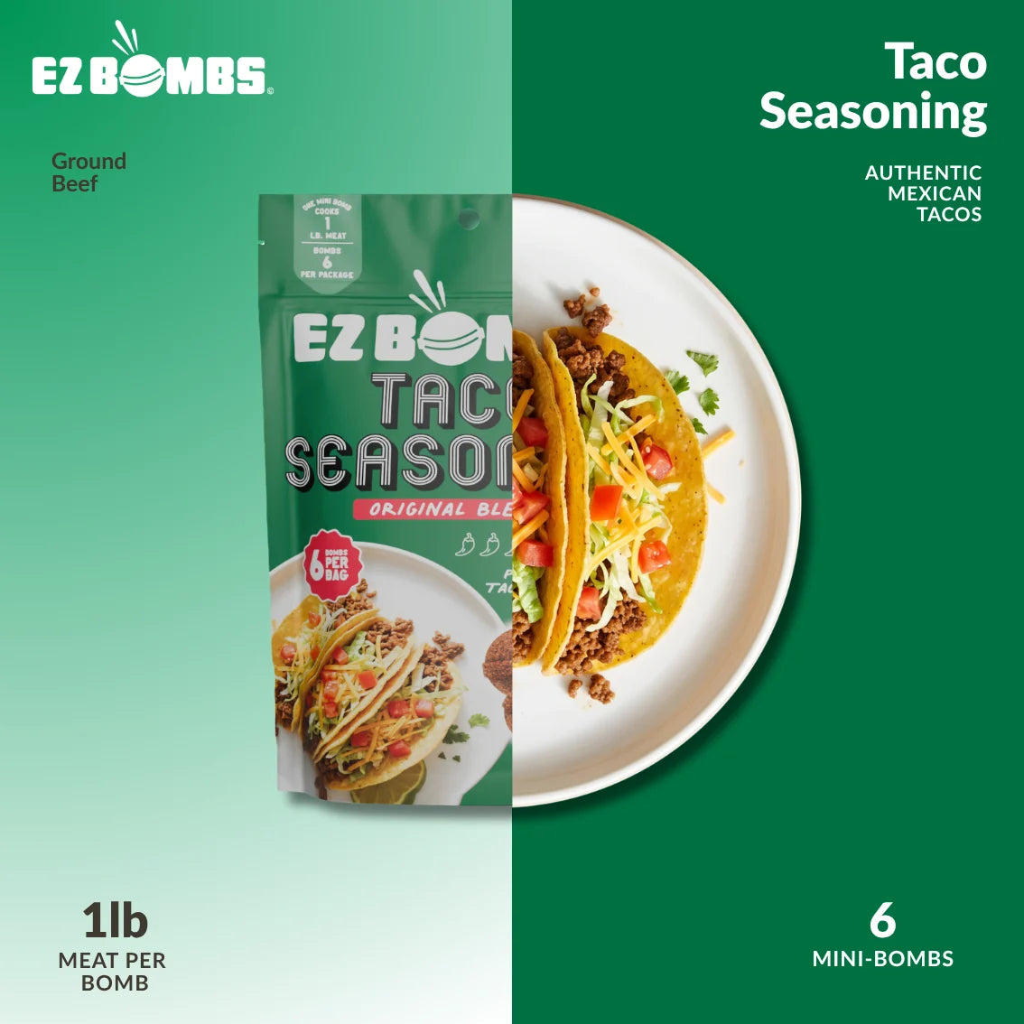 The Original Blend pouch beside a plate of ground beef tacos